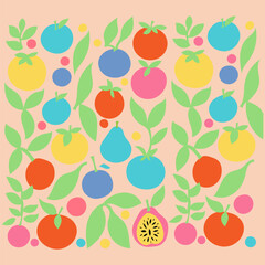 Cute hand-drawn pattern of juicy fruits