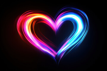 Bright neon heart with colorful light streaks - Powered by Adobe