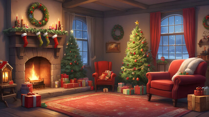 room with christmas interior background for game