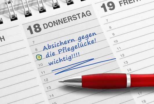 Wichtiger Terminnotiz; Absichern gegen die Pflegel&uuml;cke