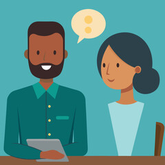 Fototapeta premium Representation of a designer talking to a client