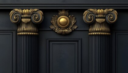 Ornate Gold and Black Columns with a Centered Circular Ornament