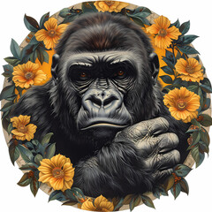 Obraz premium Art nouveau artistic image of gorilla in a round shape