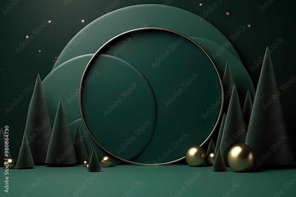 Poster Christmas product backdrop sphere green illuminated.