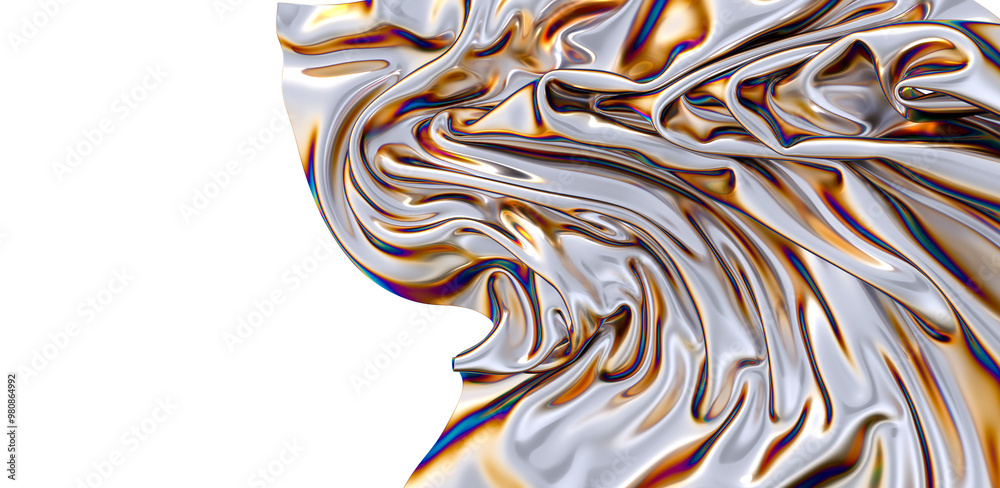 Poster Abstract metallic folds with iridescent highlights A splash of color on a plain background