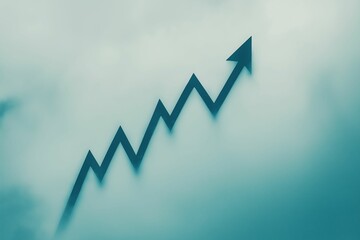 A stylized upward-pointing arrow in a zigzag pattern on a light background, representing business growth, success, and progress.