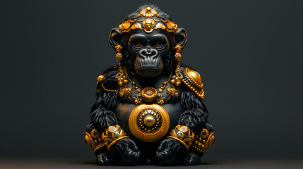 Fototapeta premium Luxurious gorilla with an open tail, full face, jewelry