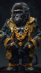 Obraz premium Luxurious gorilla with an open tail, full face, jewelry