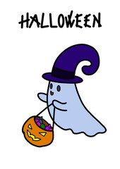 cute ghost in a hat with candies