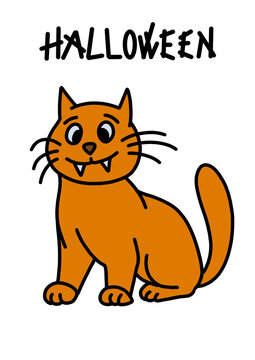 Ginger cat with vampire teeth