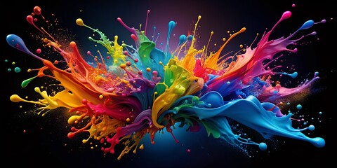 Obraz premium Vibrant paint splashes across a dark background, creating a mesmerizing abstract design perfect for bold and dynamic desktop and mobile wallpapers.