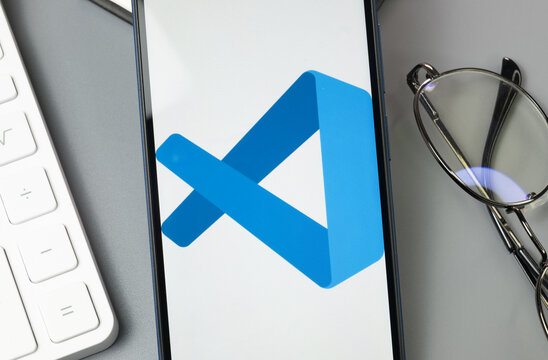 New York, USA - 30 August 2024: Visual Studio Code Logo on Phone Screen, Company Icon on Display