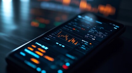 A close-up of a smartphone displaying a cryptocurrency trading app, with real-time data