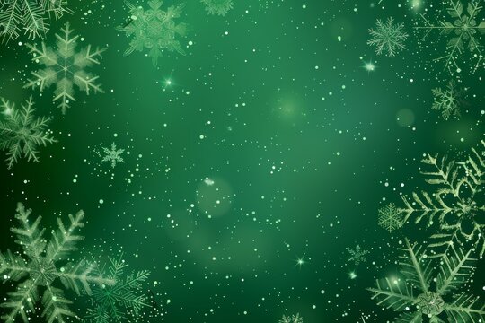 Celebrate the winter holiday magic with a festive green snowflakes background, perfect for cards, invitations, and decorations. Its joyful and elegant design brings a cheerful touch to the season