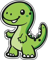 Obraz premium Cute Green Cartoon Dinosaur with Big Smile