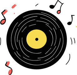 Vector Vinyl Record with Musical Notes and Elements