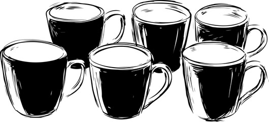 Vector Illustration of Black Coffee Mugs on Table