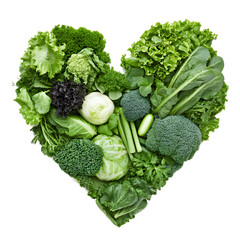 
Heart shape green vegetables, Green healthy vegetables in the shape of a heart isolated over a white background