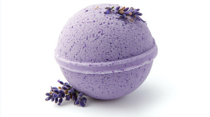 Fragrant lavender bubbling bath bomb isolated on white.