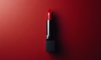 Obraz premium A single red lipstick on a red background.