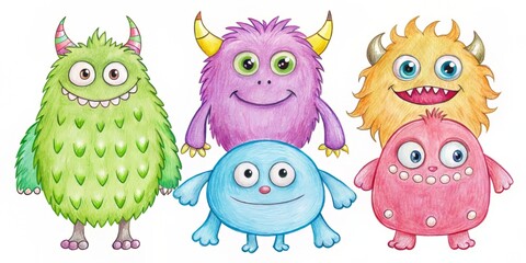 Obraz premium * Learn to draw simple and cute monsters with these step-by-step hand-drawn illustrations, perfect for beginners and