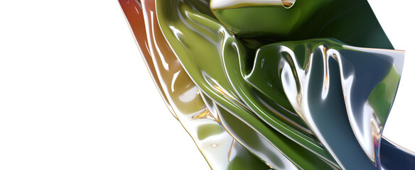 A swirling iridescent abstract form almost like a liquid metal