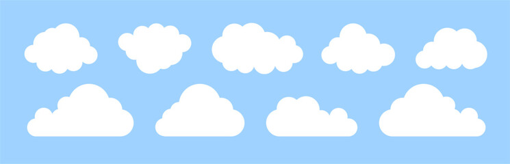 Set of cartoon cloud in a flat design. White cloud. Vector