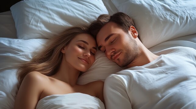 couple sleeping cuddling on a bed romantic love