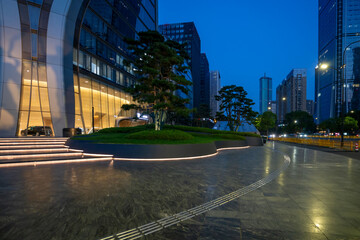 Night view of the Financial Center Square in Qianjiang Century City, Hangzhou, China