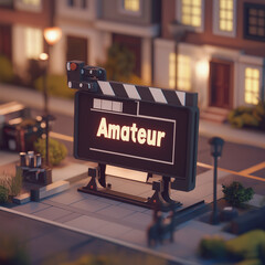 Isometric Model of Film Set Clapperboard with "Amateur"