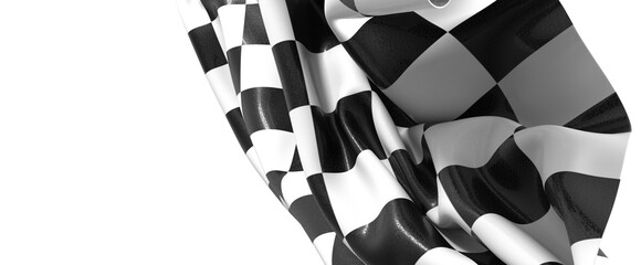 The checkered flag waves signifying victory and the thrill of the finish line