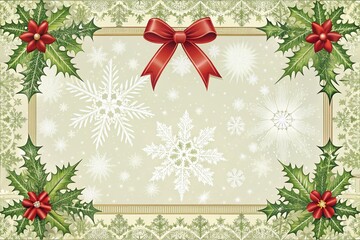 Festive holiday certificate template featuring snowflakes, holly, and red ribbons, perfect for customizing with names