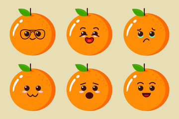 Set of Cute Orange Cartoon Fruit Bundle Vector Illustration