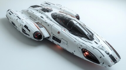 Futuristic spacecraft design with sleek lines and glowing elements.