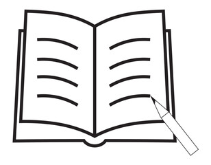 Note book open writing with pencil. Vector illustration.