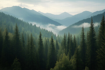 Obraz premium mountains carpathian coniferous forests high quality photo breathtaking view evergreen pine trees illustration