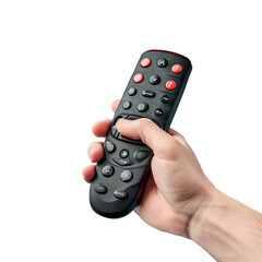 A hand holding remote isolated on transparent background, PNG file