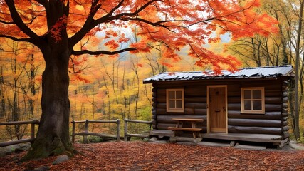 cabin with autumn