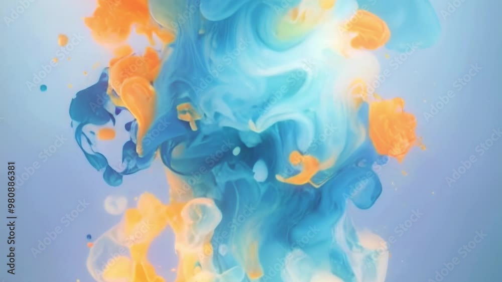 Aufkleber Abstract animation with soft organic shapes where colored clouds of blue and yellow merge into a single movement. The composition resembles liquid colors, creating a sense of fluidity and vibrancy