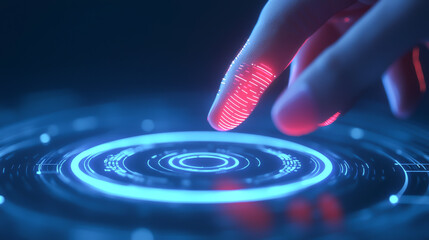 A futuristic hand interacting with a glowing digital interface, showcasing technology and innovation in a modern environment.