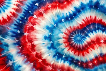 Vibrant abstract background featuring red, white, and blue tie-dye watercolor waves, symbolizing patriotic spirit, freedom, and national pride, perfect for Independence Day designs.