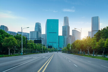 Urban roads and office buildings in the financial district, Hangzhou, China