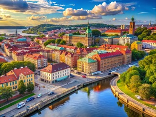 Fototapeta premium Explore Gothenburg, Sweden's scenic cityscape featuring dynamic urban life, stunning architecture, and beautiful