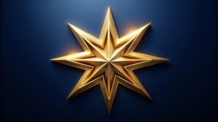 Obraz premium Golden eight-pointed star with empty center on a dark blue background, symbolizing achievement and recognition in the