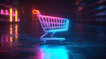 3D icon of a shopping cart in holographic style