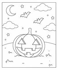 Halloween pumpkin coloring page for kids, Halloween activity for kindergarten, pumpkin Halloween outline black and white 