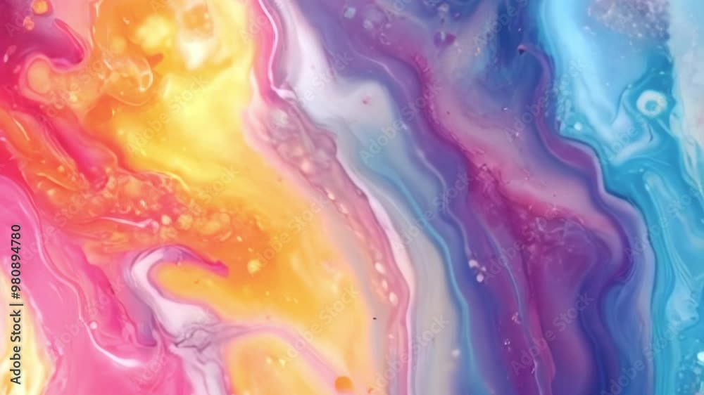 Poster Abstract colorful animation with streams of colors intertwining and mixing, giving the image a sense of movement and depth