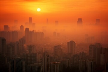 Fototapeta premium Asian city smog architecture pollution.