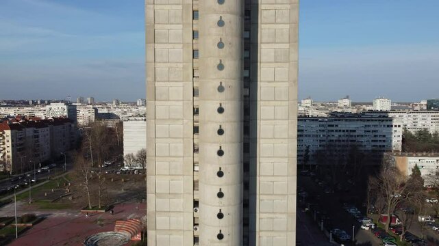 Drone view of the Belgrade Western Gate Genex tower, New Belgrade district, Serbia. Europe