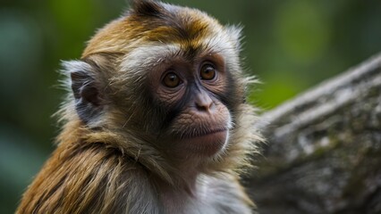 Obraz premium A Curious Monkey Observes Its Surroundings in a Lush Forest During the Afternoon Sunlight